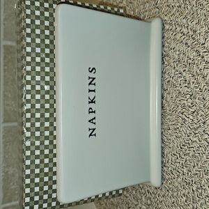 New Hearth And Hand Ceramic Napkin Holder With New Package Of Checkered Napkins
